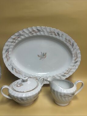 CAROUSEL WHEAT fine JAPAN porcelaine creamer sugar and service plate